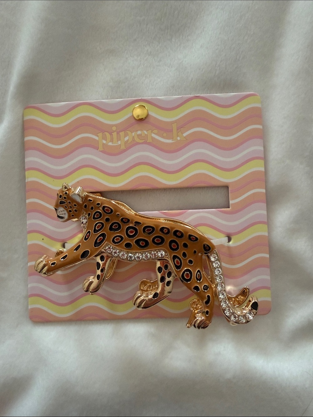 Piper K Gold and Black Leopard Hair Clip with Crystal Accents